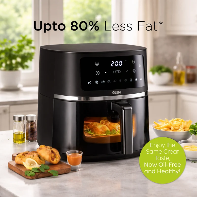 Glen Digital Air Fryer 6 Litre Capacity with 8 Pre Set Menu Timer, Temperature Control, 1500W - Black (SA3062DIGI) - Image
