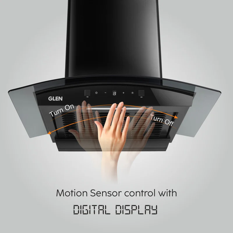 Glen Auto Clean Chimney, with Digital Display 60 cm, 1200 m3/h (6058 DI BL AC) - Image