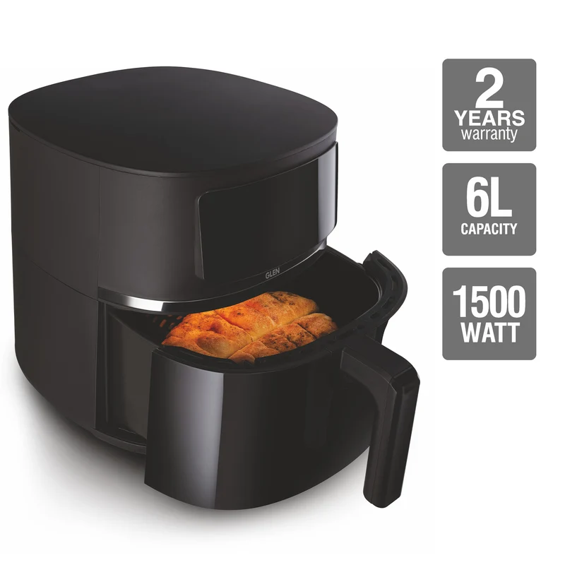 Glen Digital Air Fryer 6 Litre Capacity with 8 Pre Set Menu Timer, Temperature Control, 1500W - Black (SA3062DIGI) - Image
