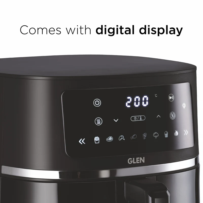 Glen Digital Air Fryer 6 Litre Capacity with 8 Pre Set Menu Timer, Temperature Control, 1500W - Black (SA3062DIGI) - Image