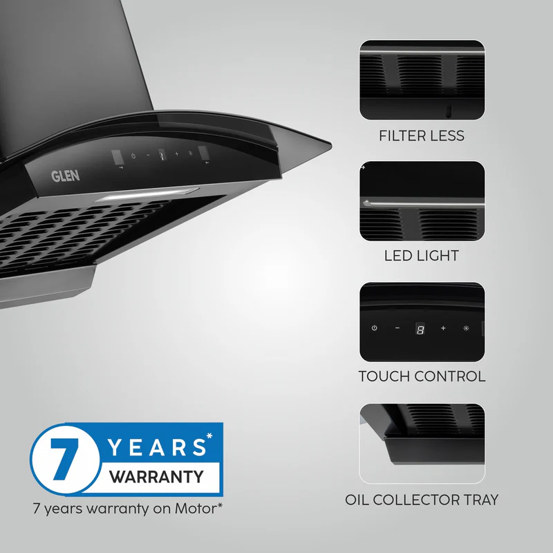 Glen Auto Clean Chimney, with Digital Display 60 cm, 1200 m3/h (6058 DI BL AC) - Image