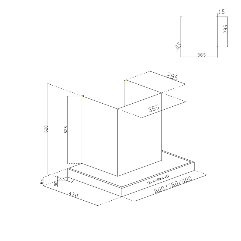 Glen Auto Clean Chimney with LCD Display 1600 m³/h 90cm - (CH6052LCDDCAC) - Image
