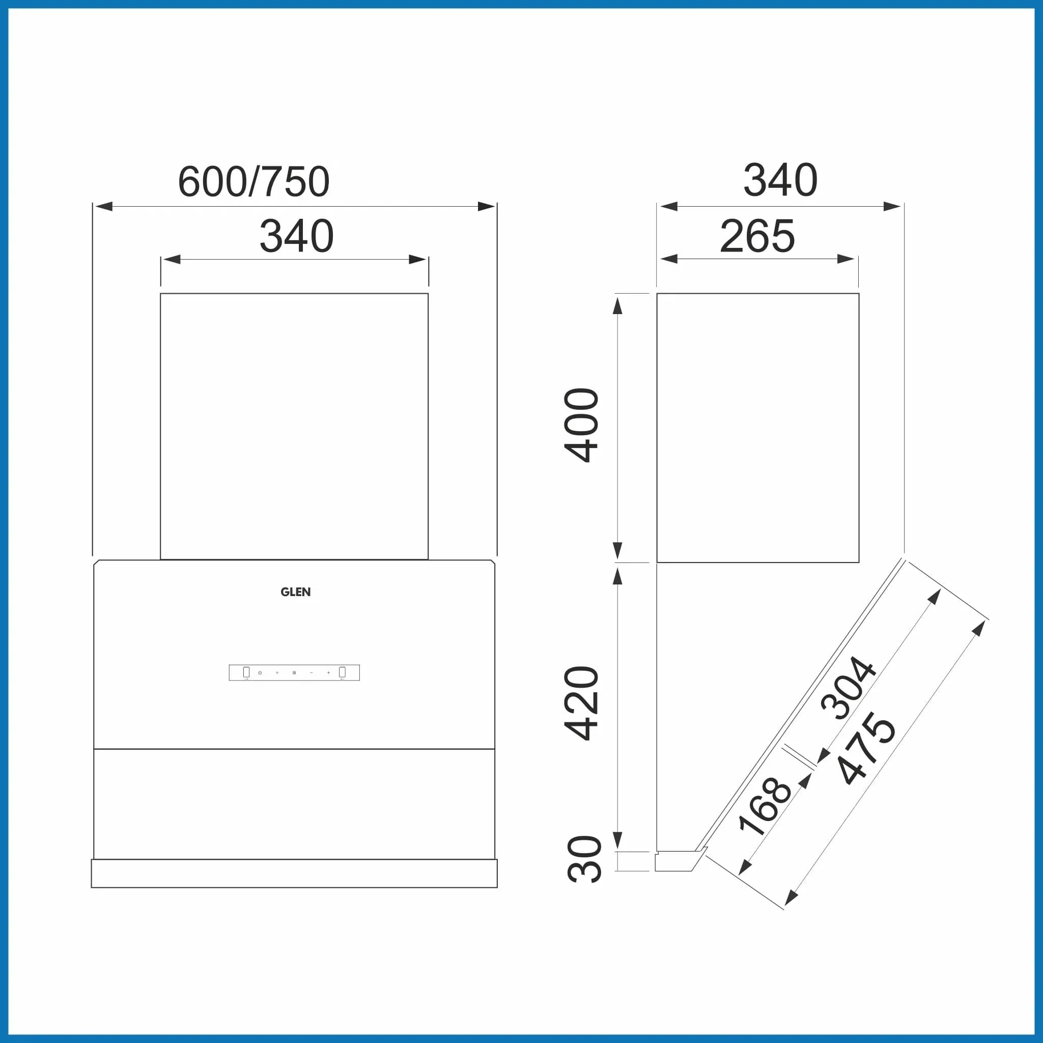 Glen Auto Clean Chimney with Heat Sensor, 1600 m³/h - 90cm (CH 6065 HSR BLDC BL AC) - Image