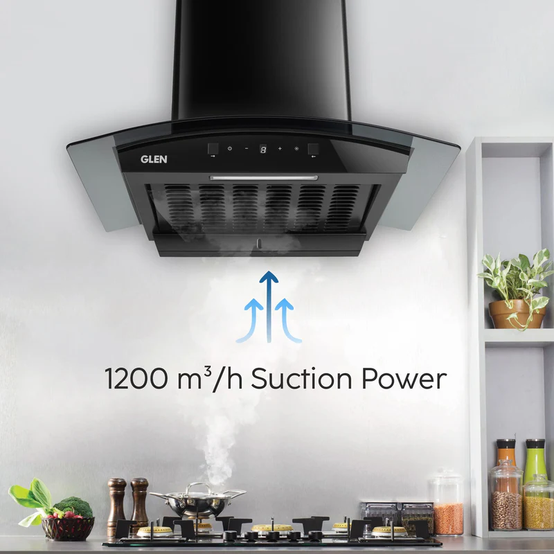 Glen Auto Clean Chimney, with Digital Display 60 cm, 1200 m3/h (6058 DI BL AC) - Image
