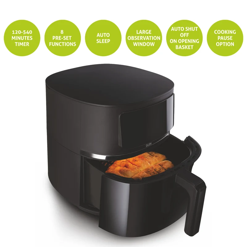 Glen Digital Air Fryer 6 Litre Capacity with 8 Pre Set Menu Timer, Temperature Control, 1500W - Black (SA3062DIGI) - Image