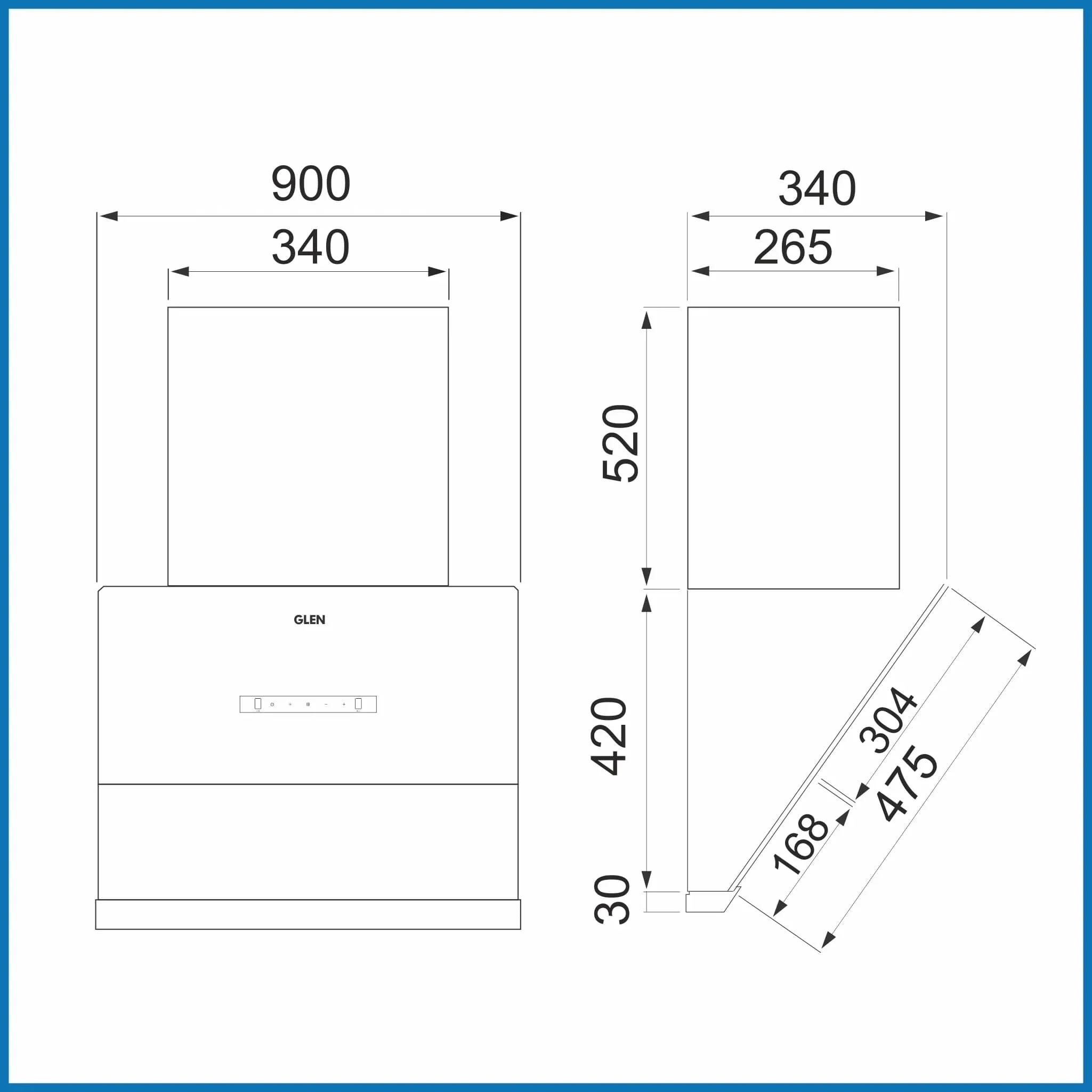 Glen Auto Clean Chimney with Heat Sensor, 1600 m³/h - 90cm (CH 6065 HSR BLDC BL AC) - Image