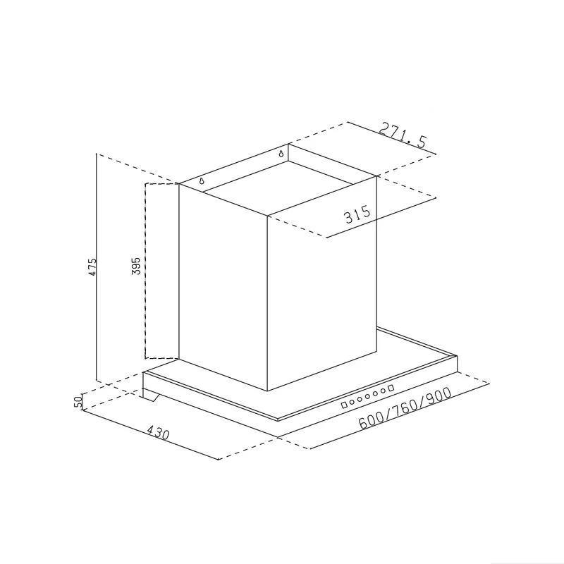 Glen Auto Clean Chimney with Heat Sensor, 76 1400 m3/h - Black (CH 6052 HSR BL AC)  Glen Auto Clean Chimney with Heat Sensor, 90 1400 m3/h - Black (CH 6052 HSR BL AC) - Image