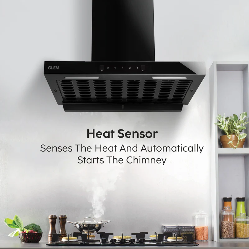 Glen Auto Clean Chimney with Heat Sensor, 76 1400 m3/h - Black (CH 6052 HSR BL AC)  Glen Auto Clean Chimney with Heat Sensor, 90 1400 m3/h - Black (CH 6052 HSR BL AC) - Image