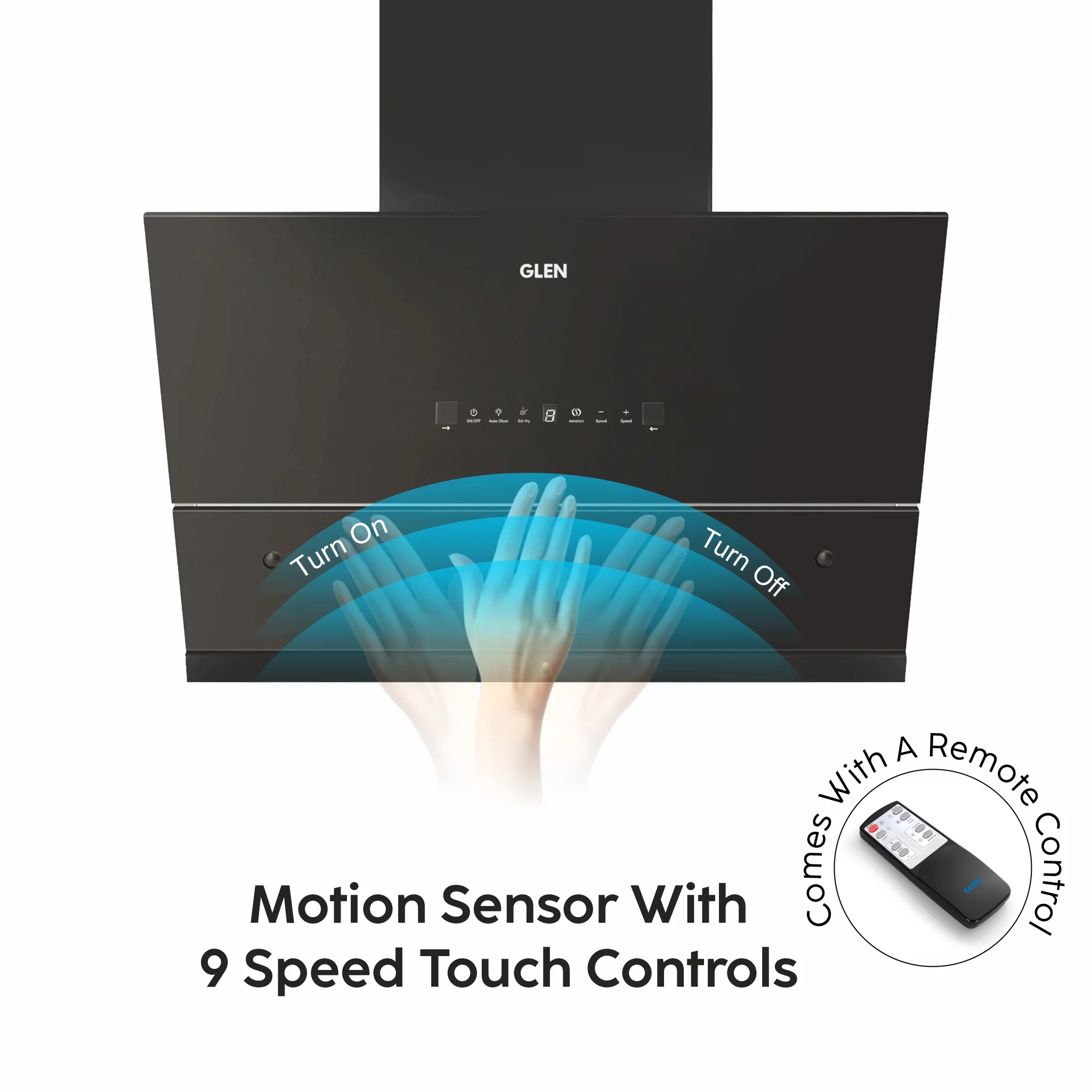 Glen Auto Clean Chimney with Heat Sensor, 1600 m³/h - 90cm (CH 6065 HSR BLDC BL AC) - Image