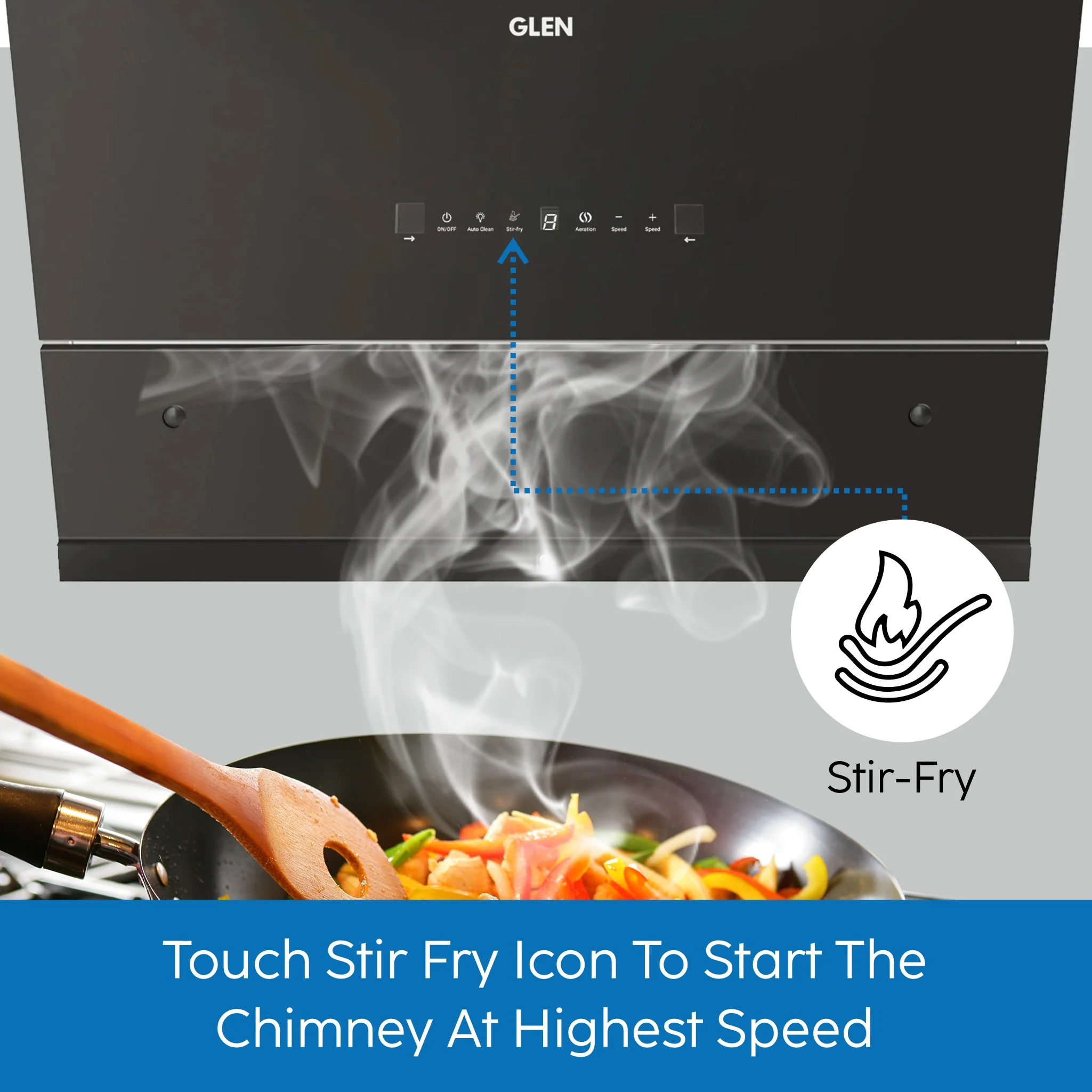 Glen Auto Clean Chimney with Heat Sensor, 1600 m³/h - 90cm (CH 6065 HSR BLDC BL AC) - Image