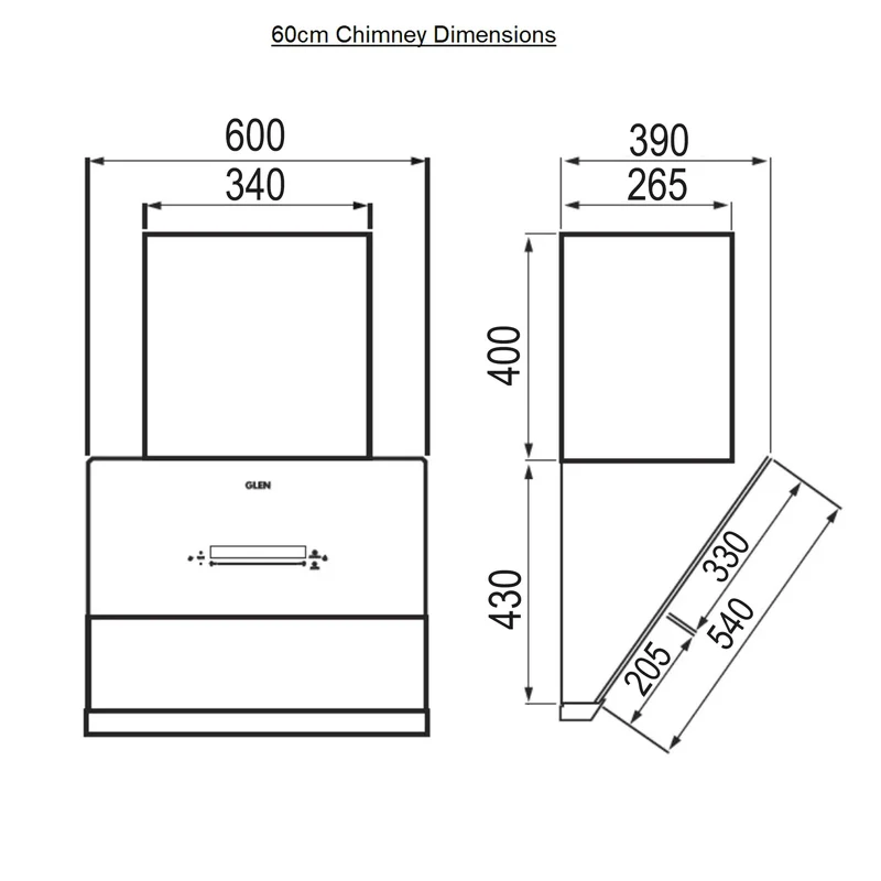 Glen Auto Clean Matt Chimney 90cm 1600 m3/h - (CH6074MGAC) - Image