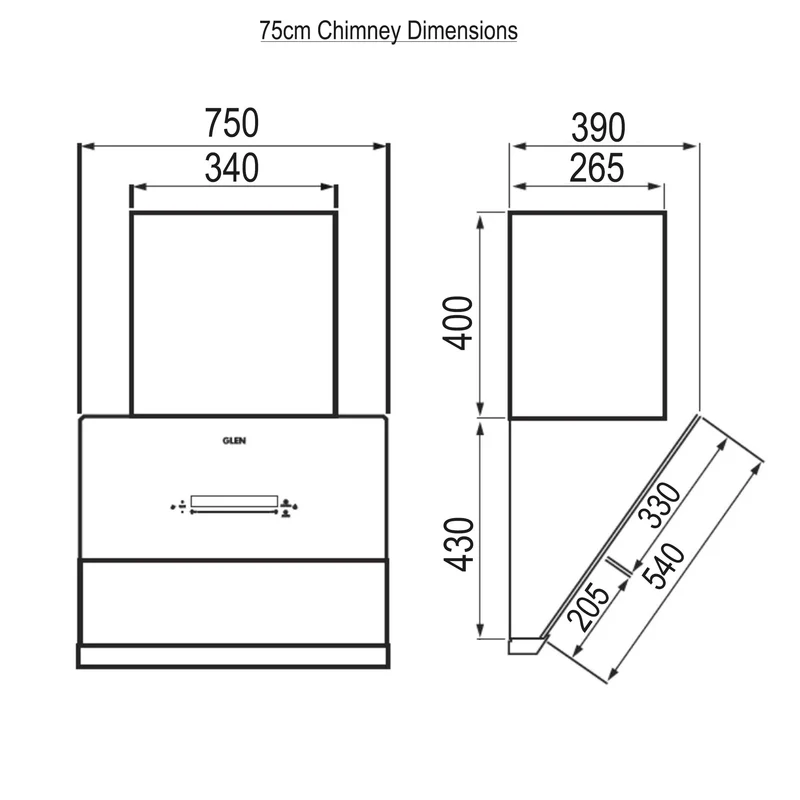 Glen Auto Clean Matt Chimney 90cm 1600 m3/h - (CH6074MGAC) - Image