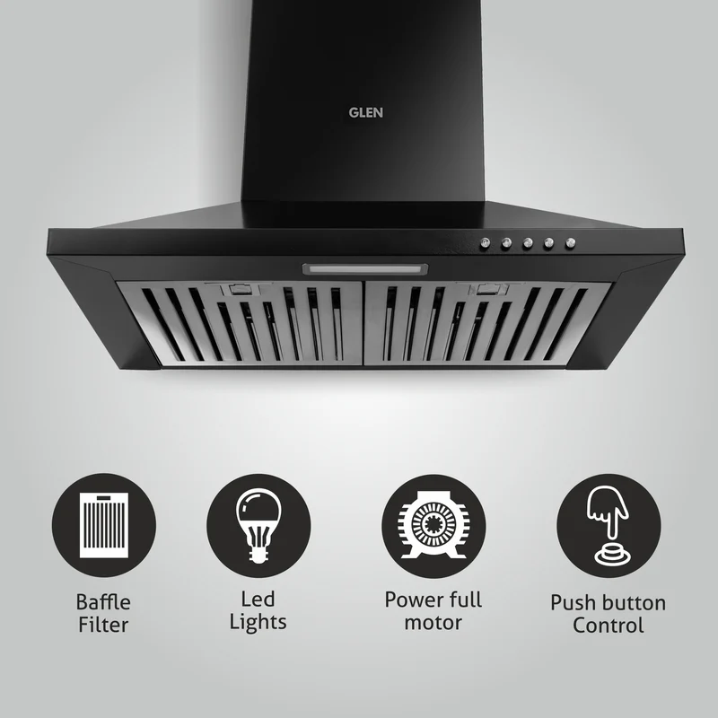 Glen Electric Kitchen Chimney, 60cm 1100 m³/h - Black (6050 IN BLK) - Image