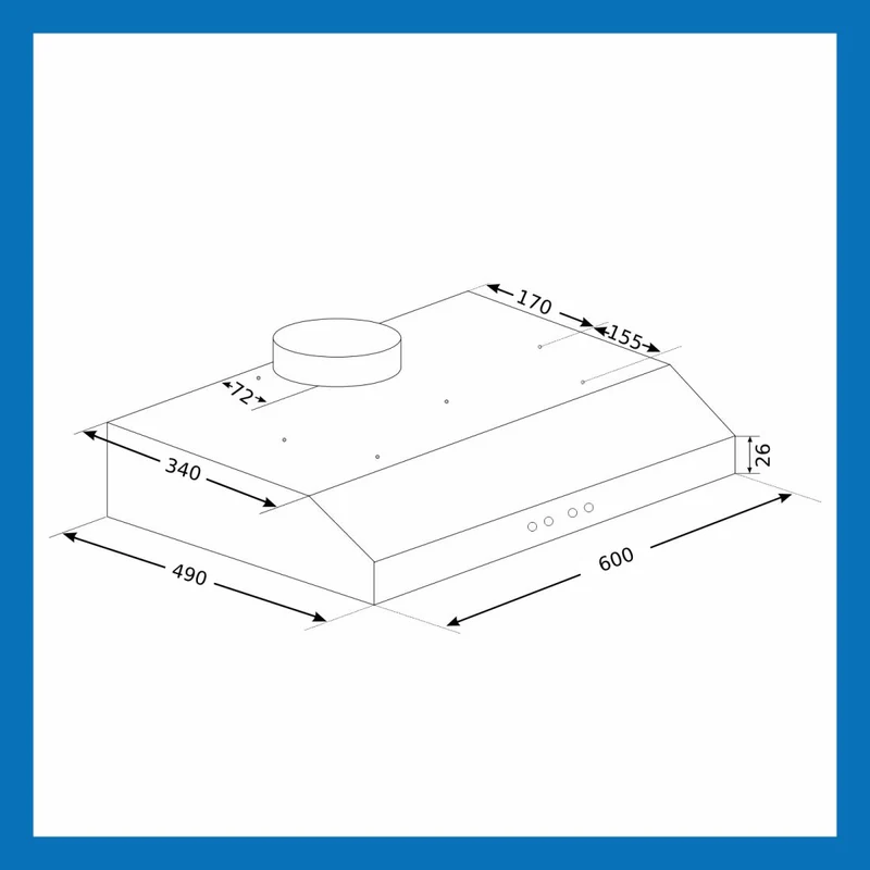Glen Straight Line Chimney with Push Button 60cm 1000 m3/h -Black (6000 DX BL) - Image