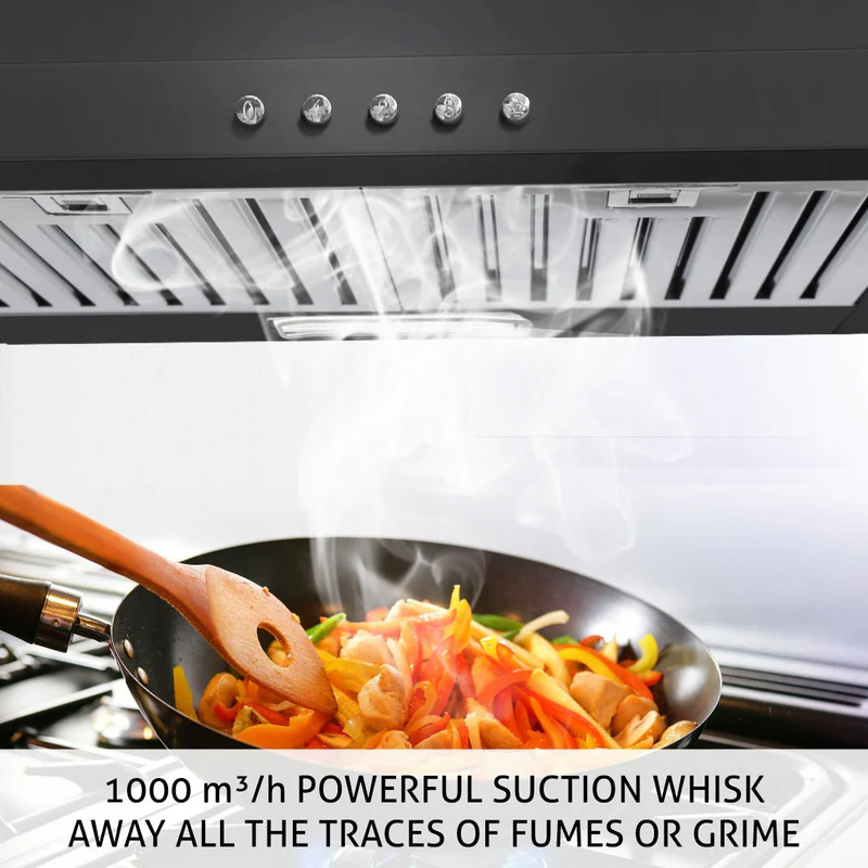 Glen Straight Line Chimney with Push Button 60cm 1000 m3/h -Black (6000 DX BL) - Image