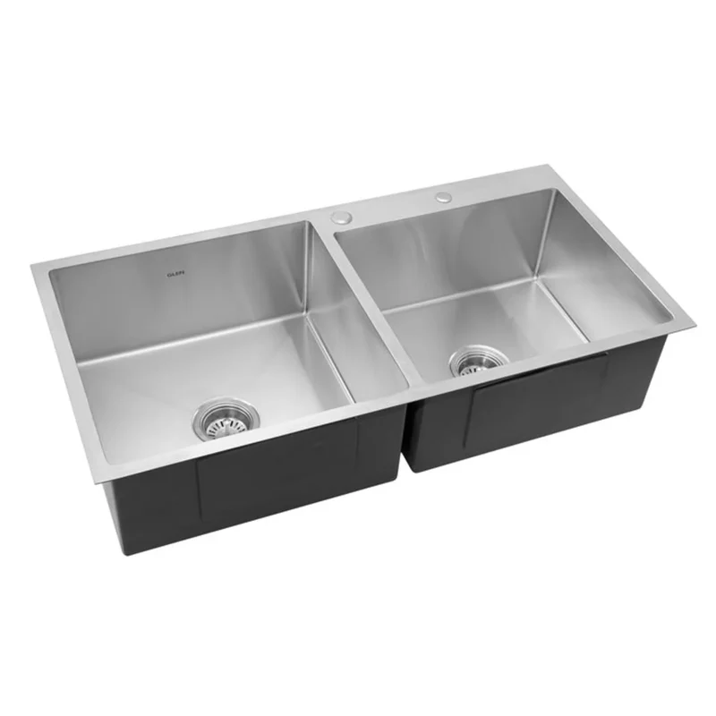 37″ Double Bowl Sink with Half Faucet Deck