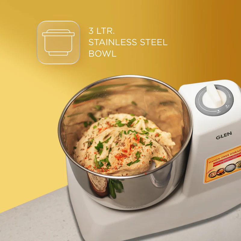 Glen Atta Kneader Dough Maker 650 W with Hands-free kneading & 3 Litres Large SS Bowl (SA3032DM) - Image