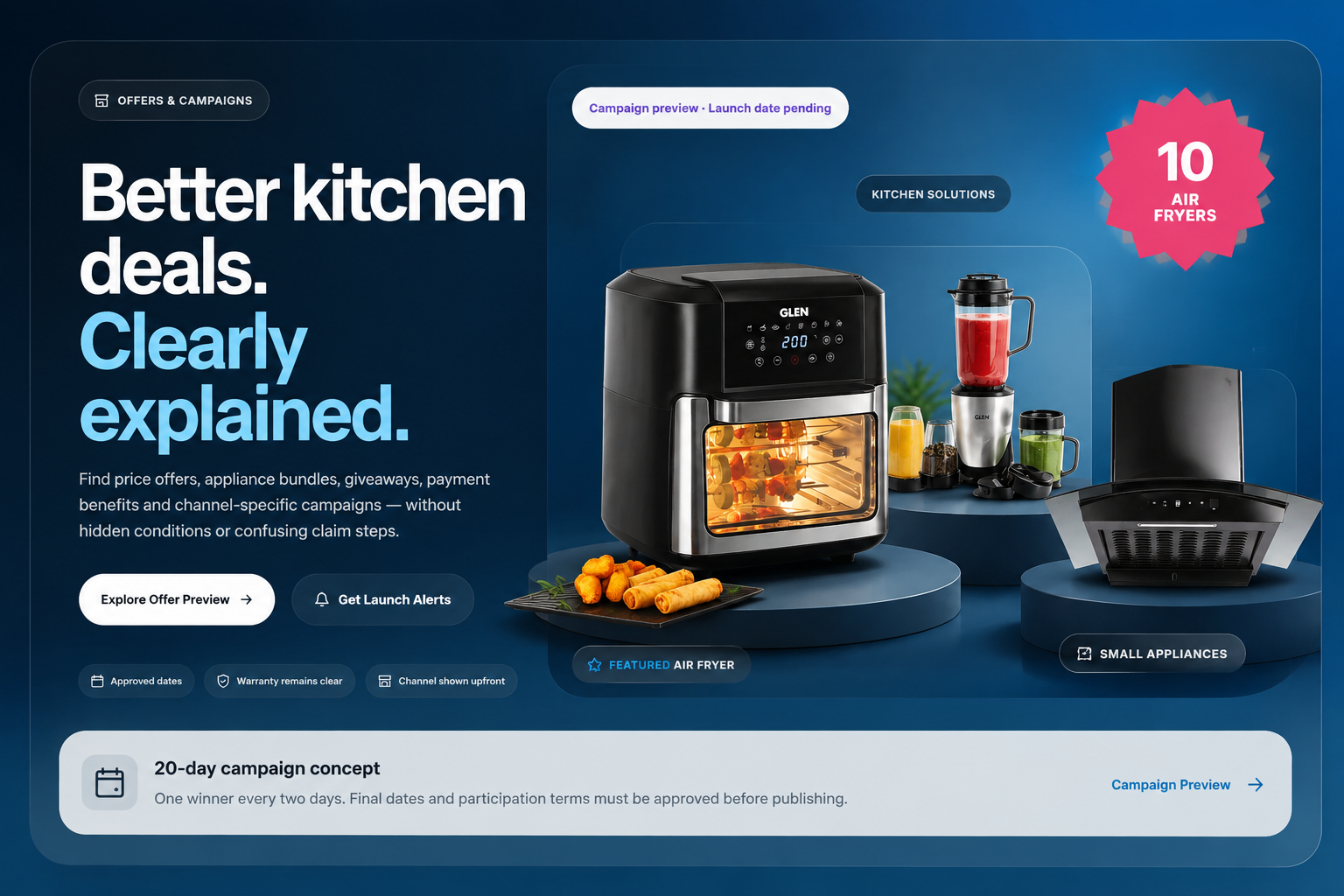 Glen Nepal Better Kitchen Deals campaign preview featuring air fryer, mixer grinder and kitchen chimney