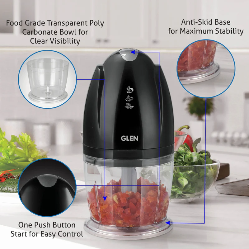 Glen Electric Vegetable Chopper, Whisking Disc Chops Nuts 0.4 Litres Bowl, 200W - Black (4041BL) - Image