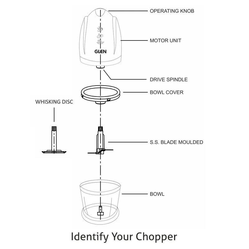 Glen Electric Vegetable Chopper, Whisking Disc Chops Nuts 0.4 Litres Bowl, 200W - Black (4041BL) - Image