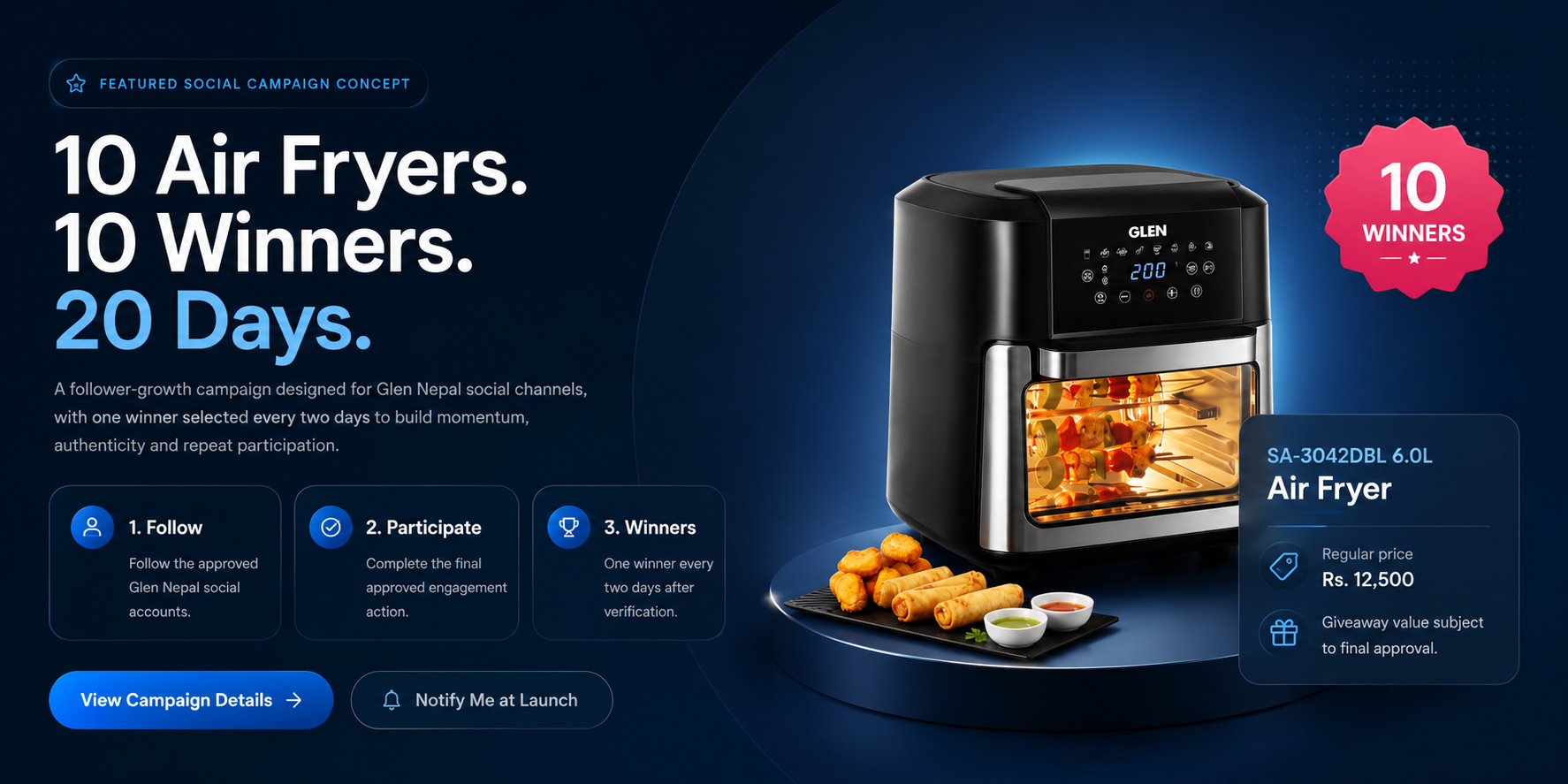 Glen Nepal 10 Air Fryers 10 Winners 20 Days social campaign