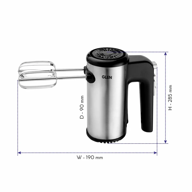 Glen Electric Hand Mixer 200 W 2 Beaters with 5 Speed Settings - Black and Grey (4058) - Image