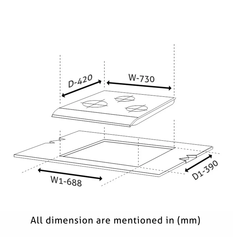 Glen 3 Burner Glass Hob Top Forged Brass Burners (1073 SQHTDBTR) - Image