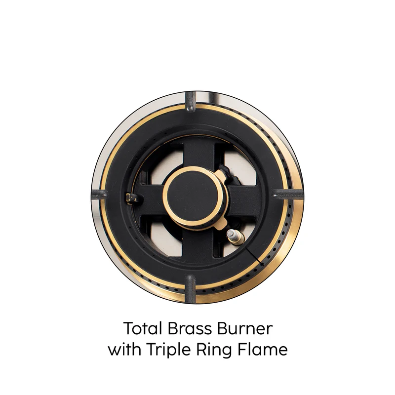 Glen 3 Burner Glass Gas Hob Top with Total Brass Burner (1073CIHTTDBTR) - Image