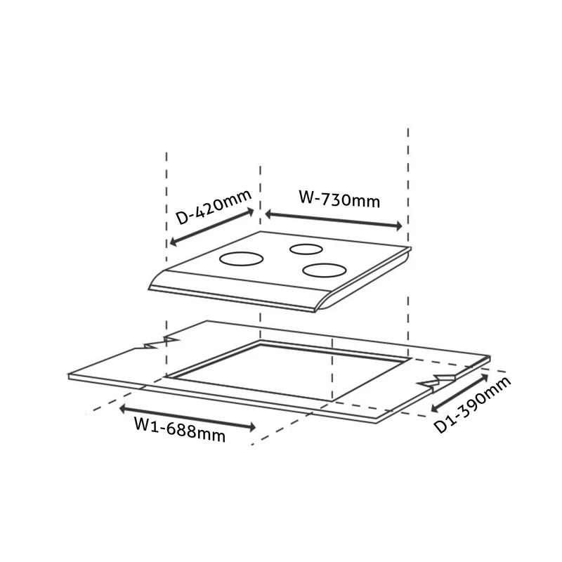 Glen 3 Burner Glass Gas Hob Top with Total Brass Burner (1073CIHTTDBTR) - Image