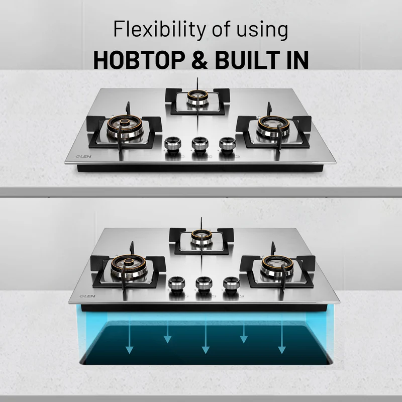 Glen 3 Burner Stainless Steel Hob Top Forged Brass Burners(BH1073SQHTSSDBMT70) - Image