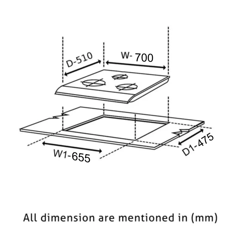 Glen 3 Burner Stainless Steel Hob Top Forged Brass Burners(BH1073SQHTSSDBMT70) - Image