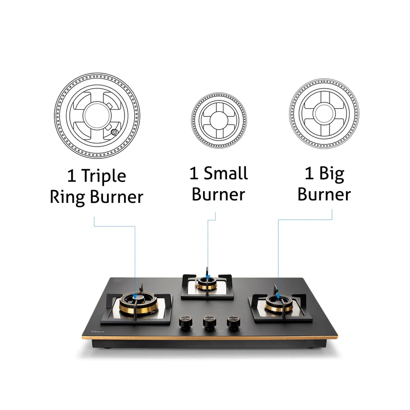 Glen 3 Burner Glass Hob Top Total Brass Burners (1073XLCIHTTTRMG) - Image