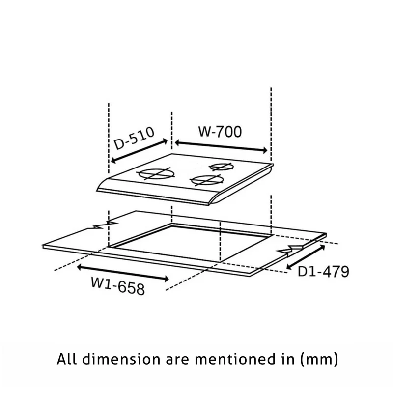 Glen 3 Burner Glass Hob Top with Italian Burners (BH 1073 SQ HT IN 70) - Image
