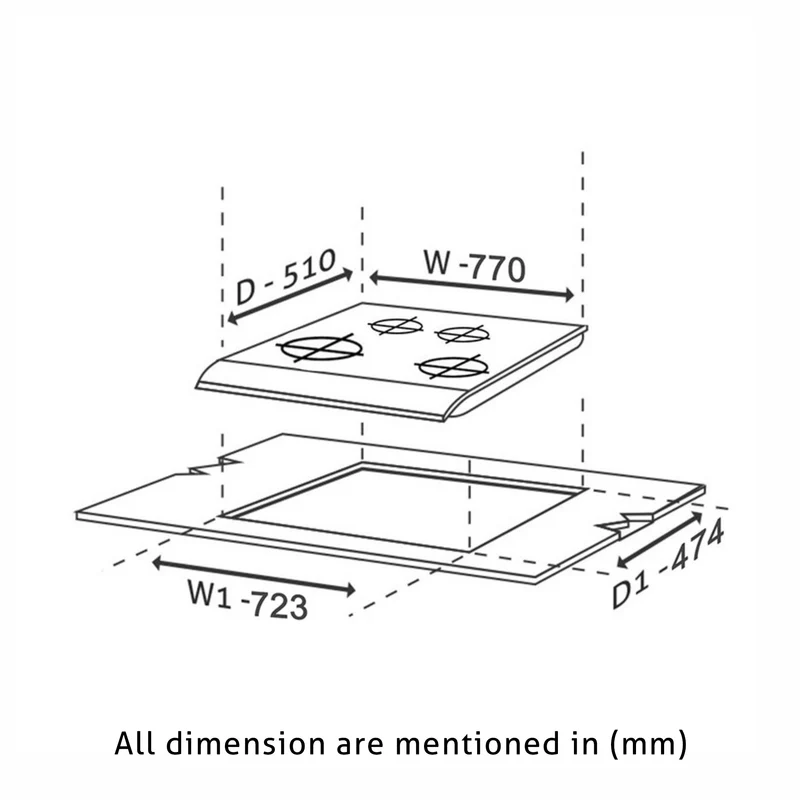 Glen 4 Burner Glass Hob Top Brass Burner Flame Failure Device (1074 SQHTTRFFD) - Image