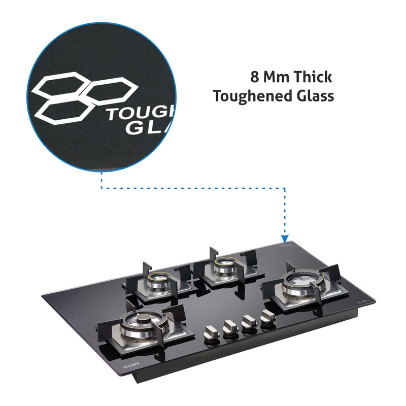Glen 4 Burner Glass Gas Hob Top Forged Brass Burner(1074 SQHTDBTR) - Image