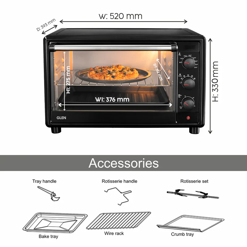 Glen Oven Toaster Griller (OTG) -35 Litres, Motorized Rotisserie, Convection Fan, 2100W - Black (SA5035BLRC) - Image