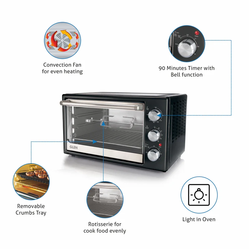 Glen Oven Toaster Griller (OTG) -42 Litres, Motorized Rotisserie, Convection Fan, 2000W - Black (SA5042BLRC) - Image