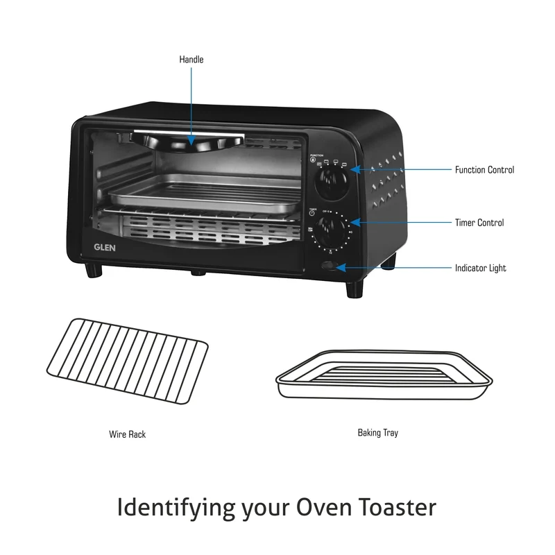 Glen Toaster Griller - 9 Litre 800W Power Quartz Heating Elements - Black (5009) - Image