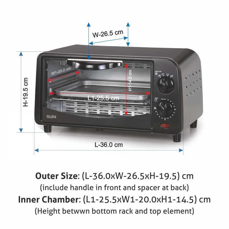 Glen Toaster Griller - 9 Litre 800W Power Quartz Heating Elements - Black (5009) - Image