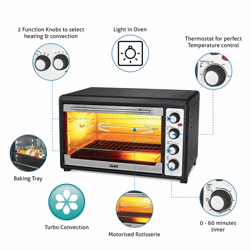 Glen Oven Toaster Griller (OTG) -60 Litres, Rotisserie, Convection Fan, Capillary Thermostat, 2500W - Black (SA5060) - Image