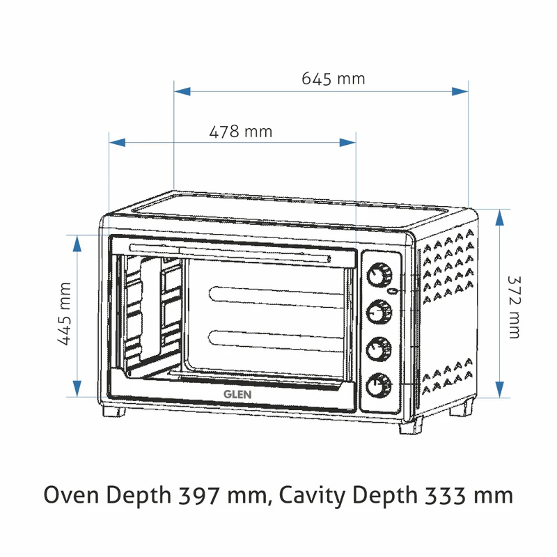 Glen Oven Toaster Griller (OTG) -60 Litres, Rotisserie, Convection Fan, Capillary Thermostat, 2500W - Black (SA5060) - Image