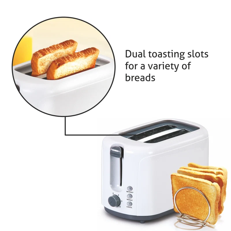 Glen Electric Auto Pop-up 2 Slice Toaster, 750W, 6 Level Browning Control, Removable Crumb Tray - White (3019) - Image