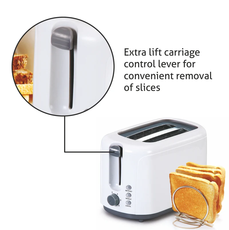 Glen Electric Auto Pop-up 2 Slice Toaster, 750W, 6 Level Browning Control, Removable Crumb Tray - White (3019) - Image