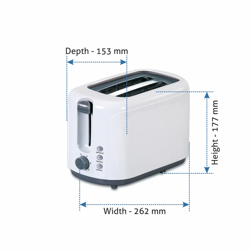 Glen Electric Auto Pop-up 2 Slice Toaster, 750W, 6 Level Browning Control, Removable Crumb Tray - White (3019) - Image