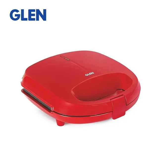 Glen Electric Sandwich Maker with Non-Stick Coating Plates, 700w – Red (3024RSW)