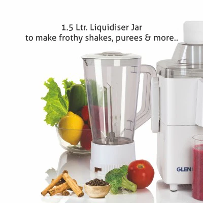 Glen 3-in-1 Juicer Mixer Grinder 500W with 1 Transparent Liquidiser, 1 Stainless Steel Grinder Jars - White (4010) - Image