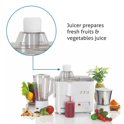 Glen 3-in-1 Juicer Mixer Grinder 500W with 1 Transparent Liquidiser, 1 Stainless Steel Grinder Jars - White (4010) - Image