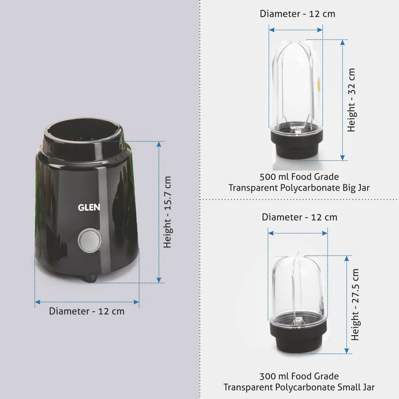 Glen Active-Blender, 350W Grinder Blender, 2 Unbreakable Food Grade Jars with Sipper Cap (SA4048NSIP) - Image