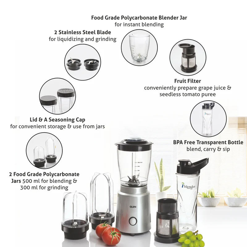 Glen Active-Blender Multi Fuction, 350W, 20000 RPM Mixer, Grinder, Blender, Juicer, 1 Bottle and 3 Jars (4048 NMF) - Image