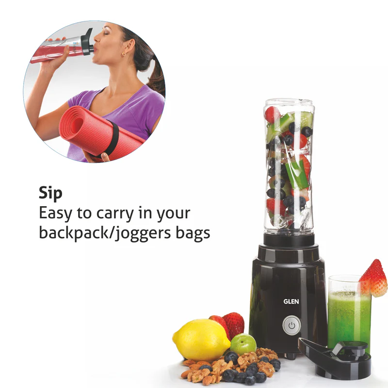 Glen Electric Personal Blender 200W 0.6 Litres BPA free Bottle with carry handle - Black (4047 BL) - Image